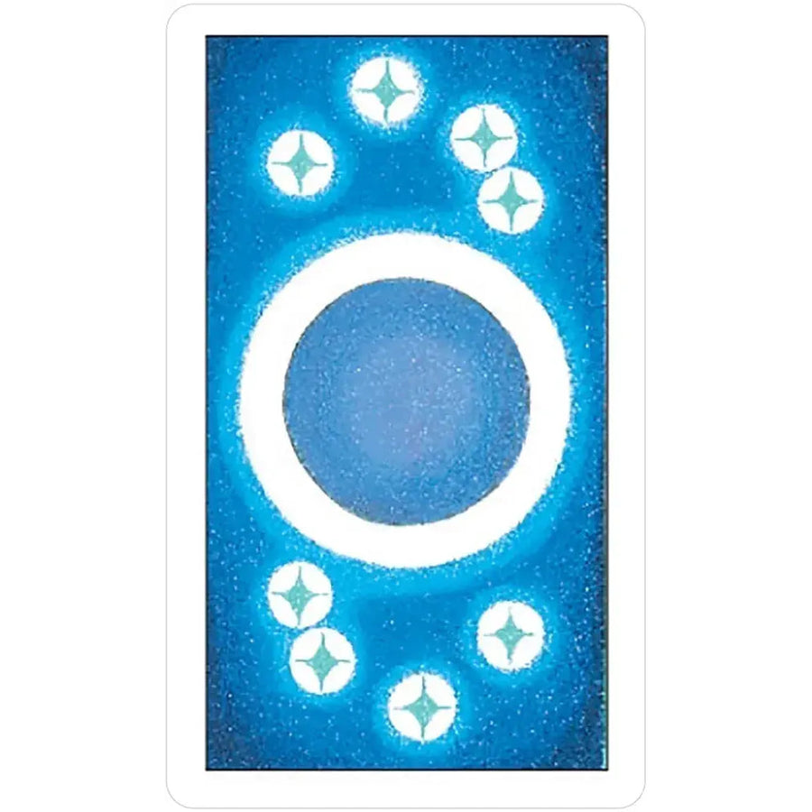 A blue and white painting with a circle from the Tiny Universal Waite® Tarot #TUW78 set
