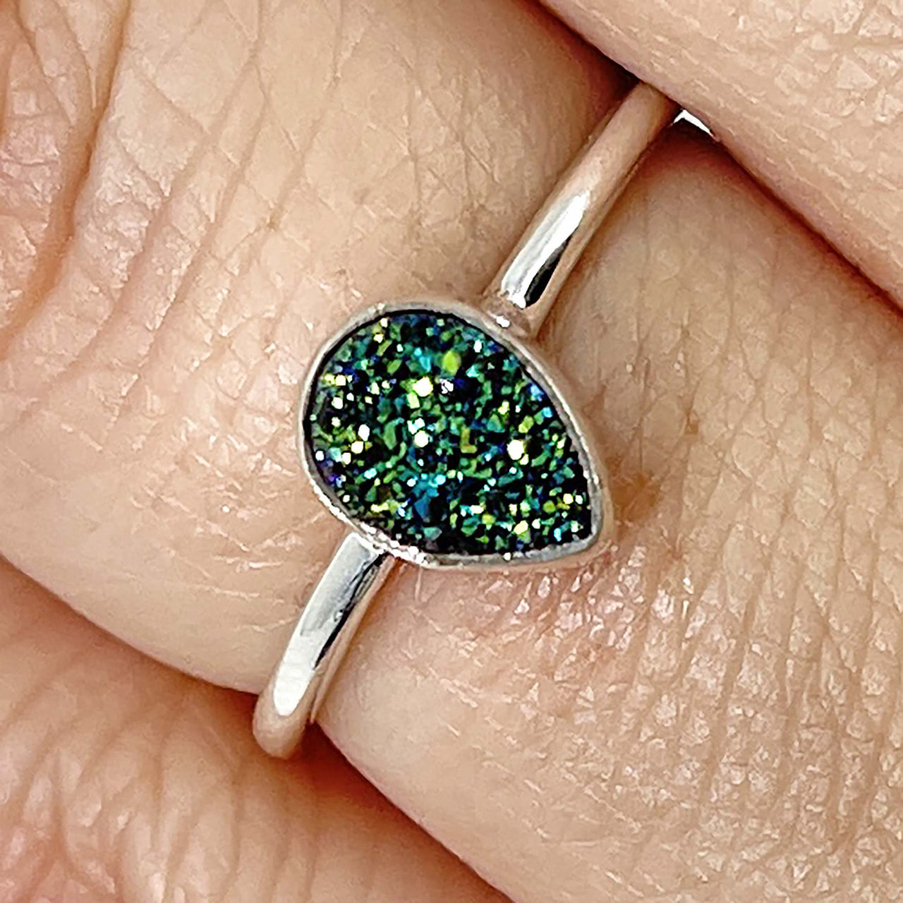 Titanium Druzy Sterling Silver Dainty Ring #J629