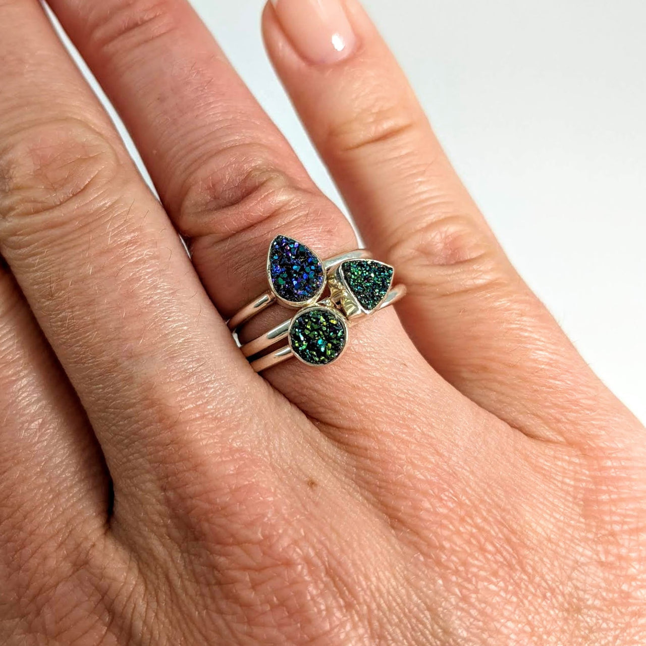 Titanium Druzy Sterling Silver Dainty Ring #J629