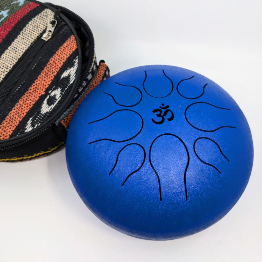 Blue steel tongue drum in Royal Blue finish for relaxing musical sessions