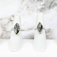 Thumbnail for Tourmalinated Quartz diamond rings: elegant black and white designs for size 6, 7