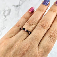 Thumbnail for Woman’s hand wearing Tourmaline Mixed Beaded Stretchy Ring #LV1970 in purple and black