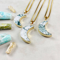 Three Tree Agate Crescent Moon 18’’ Gold Necklaces #LV9398