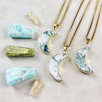 Three Tree Agate Crescent Moon 18’’ Gold Necklaces #LV9398