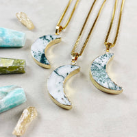 Three Tree Agate Crescent Moon 18’’ Gold Necklaces #LV9398