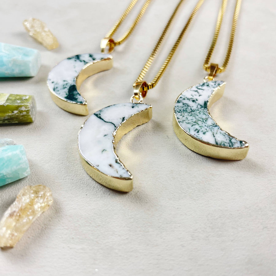 Tree Agate Crescent Moon 18’’ Gold Necklace LV9398 pendants
