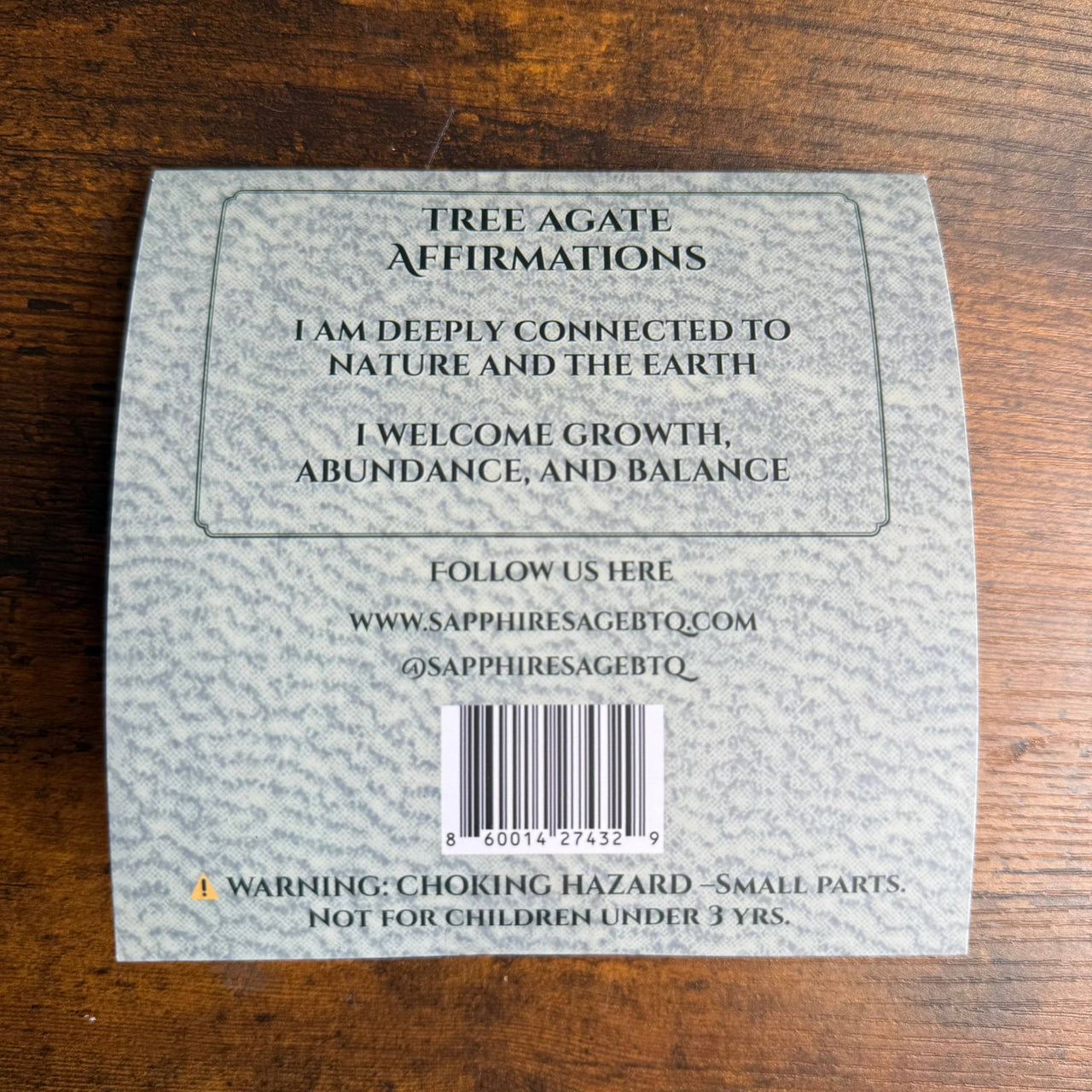 Gray Tree Agate Affirmation Card Bookmark LV9590 with Black Text and Barcode