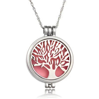 Silver tree-of-life locket with pink interior and cut-out design, LV9147