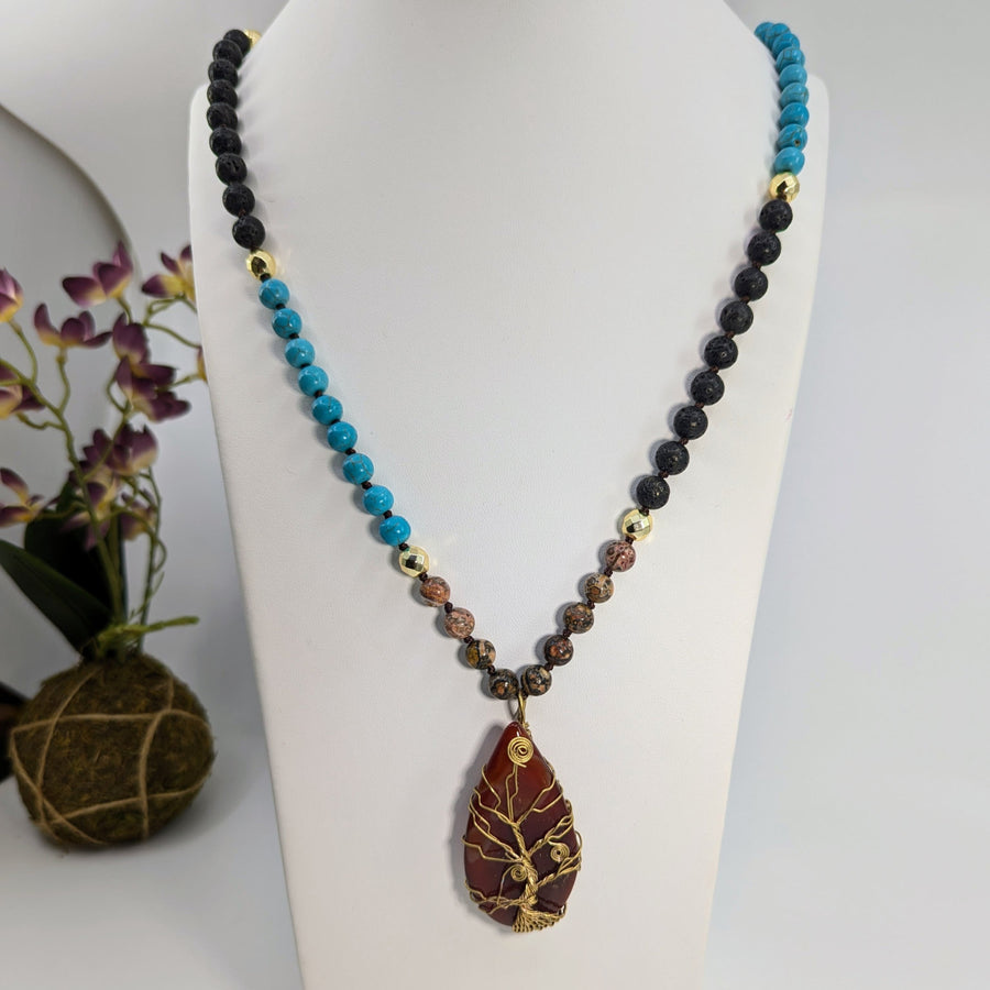 Beaded Necklace with Teardrop Pendant from Tree of Life Wrap Red 38’’ Long Beaded Necklace