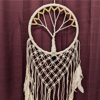 Thumbnail for Macramé crochet dreamcatcher featuring Tree of Life design and hanging feathers