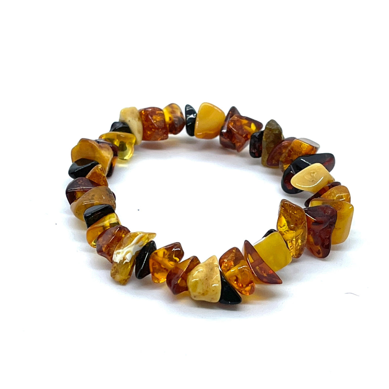 Tri Color Baltic Amber Polished Geometric Bead Bracelet with irregular-shaped pieces