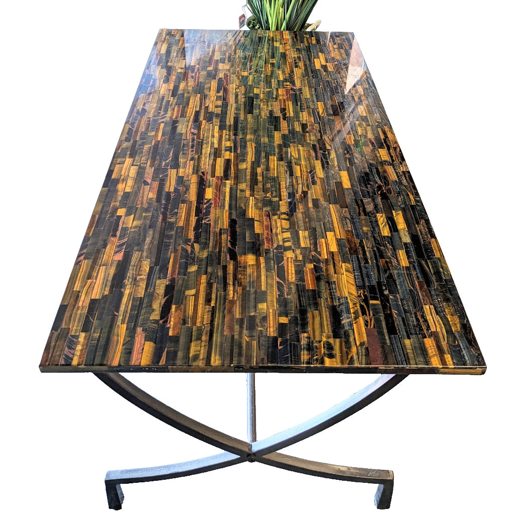 Tri Color Tiger’s Eye Slab Table (Gold Red Blue) #M210