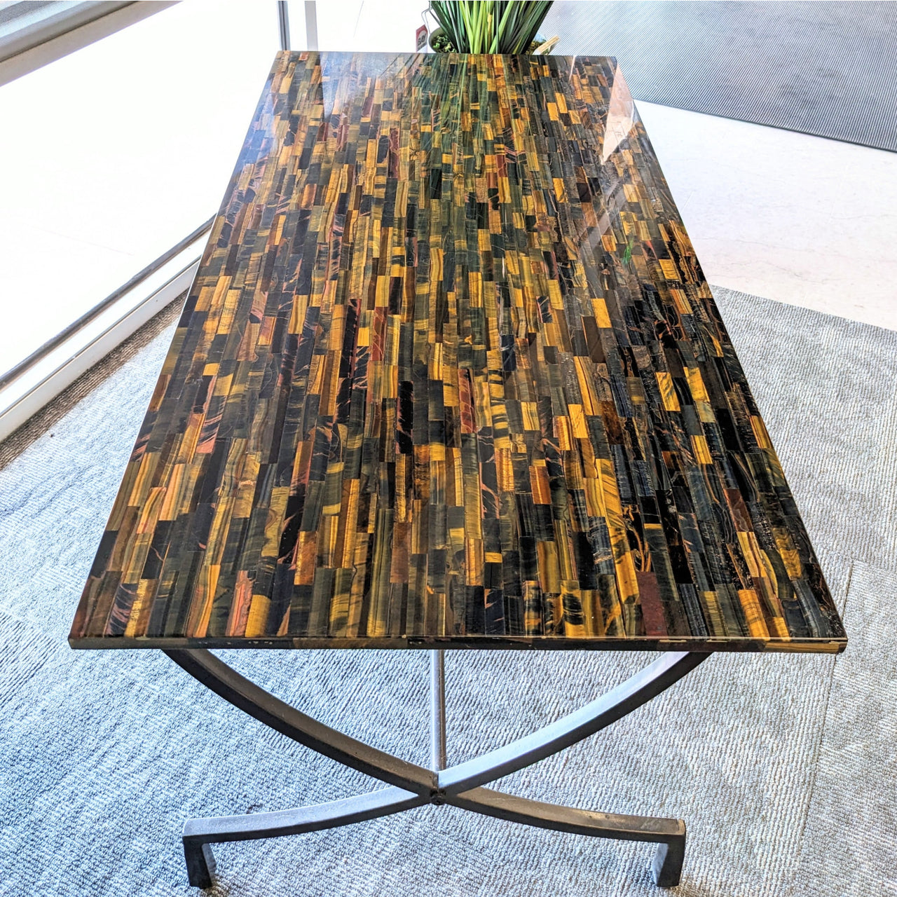 Tri Color Tiger’s Eye Slab Table (Gold Red Blue) #M210