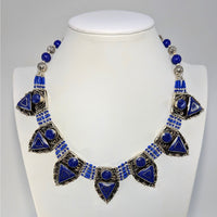 Tribal style 16’’ brass necklace with lapis inlay #BC0948