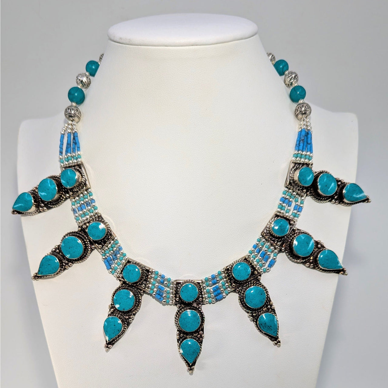 Tribal style 16’’ brass turquoise inlay necklace #BC0949