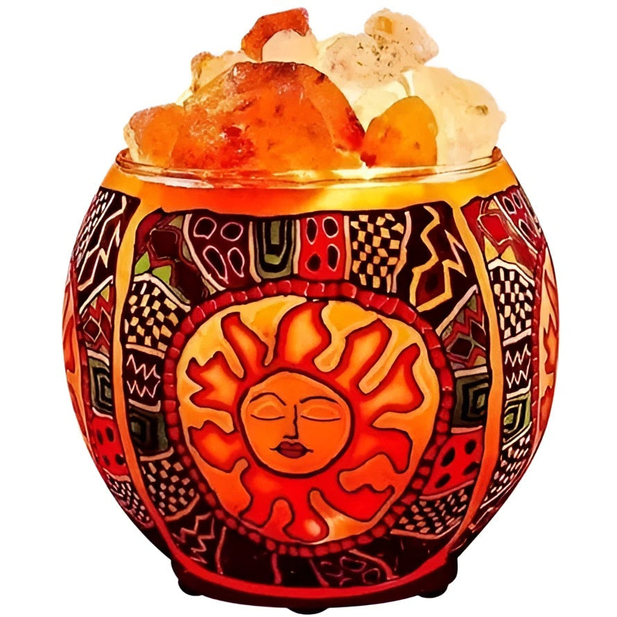 Bowl with orange and black crystals for Tribal Sun Aromatherapy Salt Lamp, essential oils decor