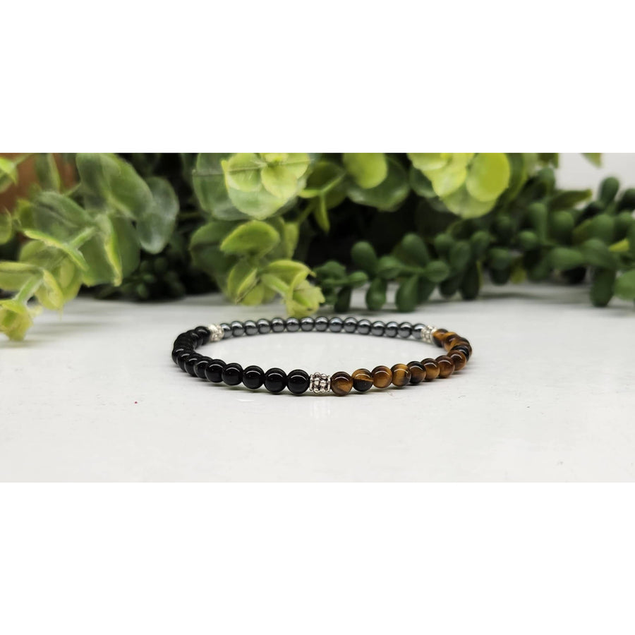 Triple Protection black and brown beaded bracelet with silver accents