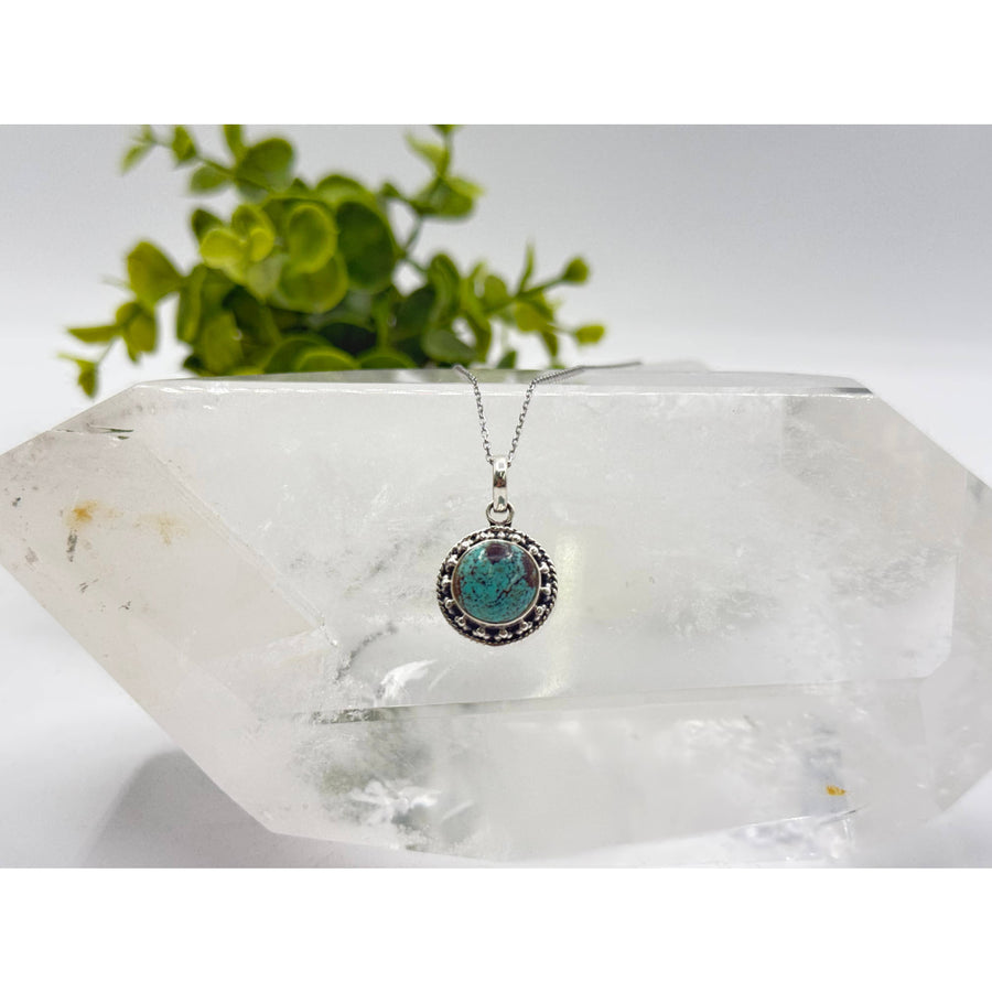 Silver turquoise floral pendant necklace in sterling silver 925 LV9541