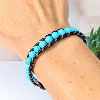 Thumbnail for Handmade Turquoise Beaded Leather Bracelet - Style #LV2765, 8’ Customizable Design