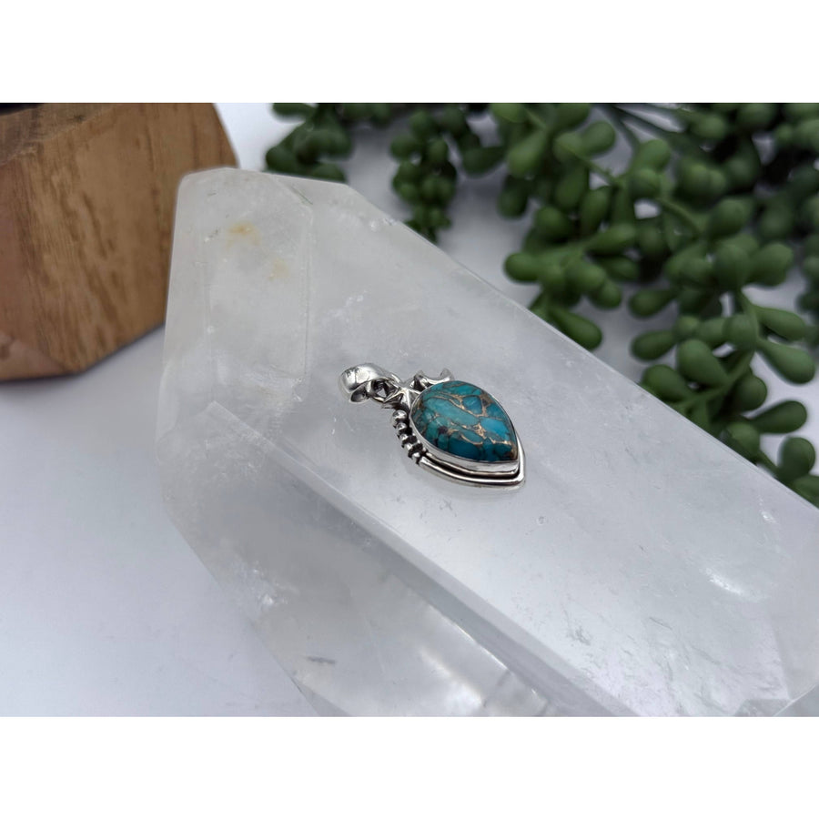 Silver chrysocolla teardrop pendant necklace in sterling silver 925