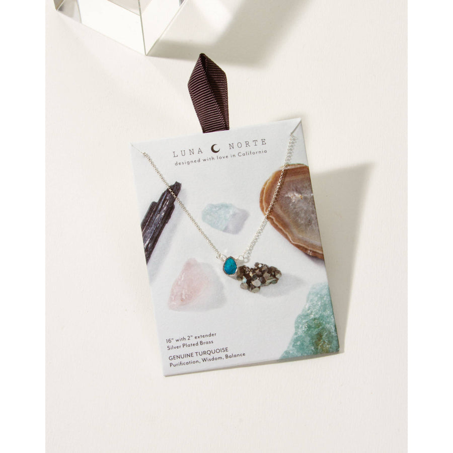 Turquoise Delicate Gemstone Silver Necklace #LV9114 - $39