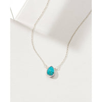 Turquoise Delicate Gemstone Silver Necklace #LV9114 - $39