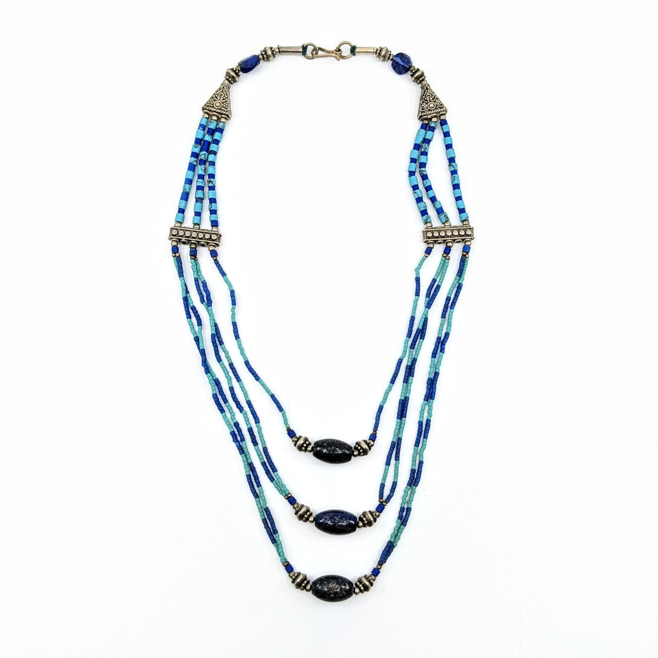 Turquoise Lapis 23’’ Triple Strand Necklace #LV6837 - $68