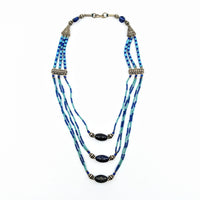 Thumbnail for Turquoise Lapis 23’’ Triple Strand Necklace #LV6837 - $68