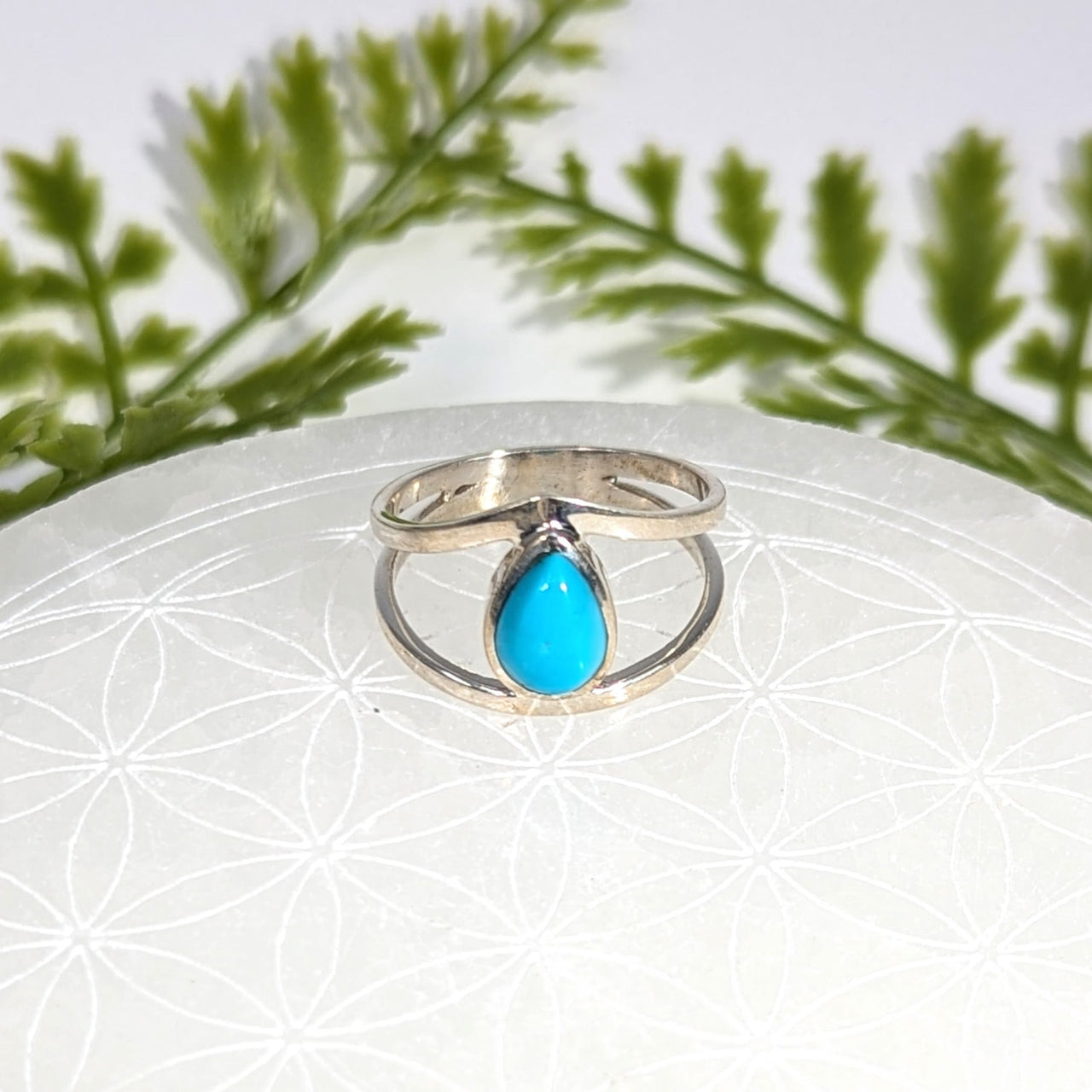 Turquoise sz 6.75 teardrop split band silver ring #BC1074