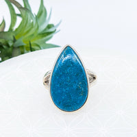 Thumbnail for Teardrop ring featuring a turquoise stone set in a silver design, size 9.75