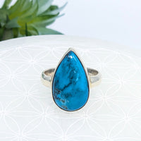 Thumbnail for Teardrop ring featuring a turquoise stone set in silver, size 9.75