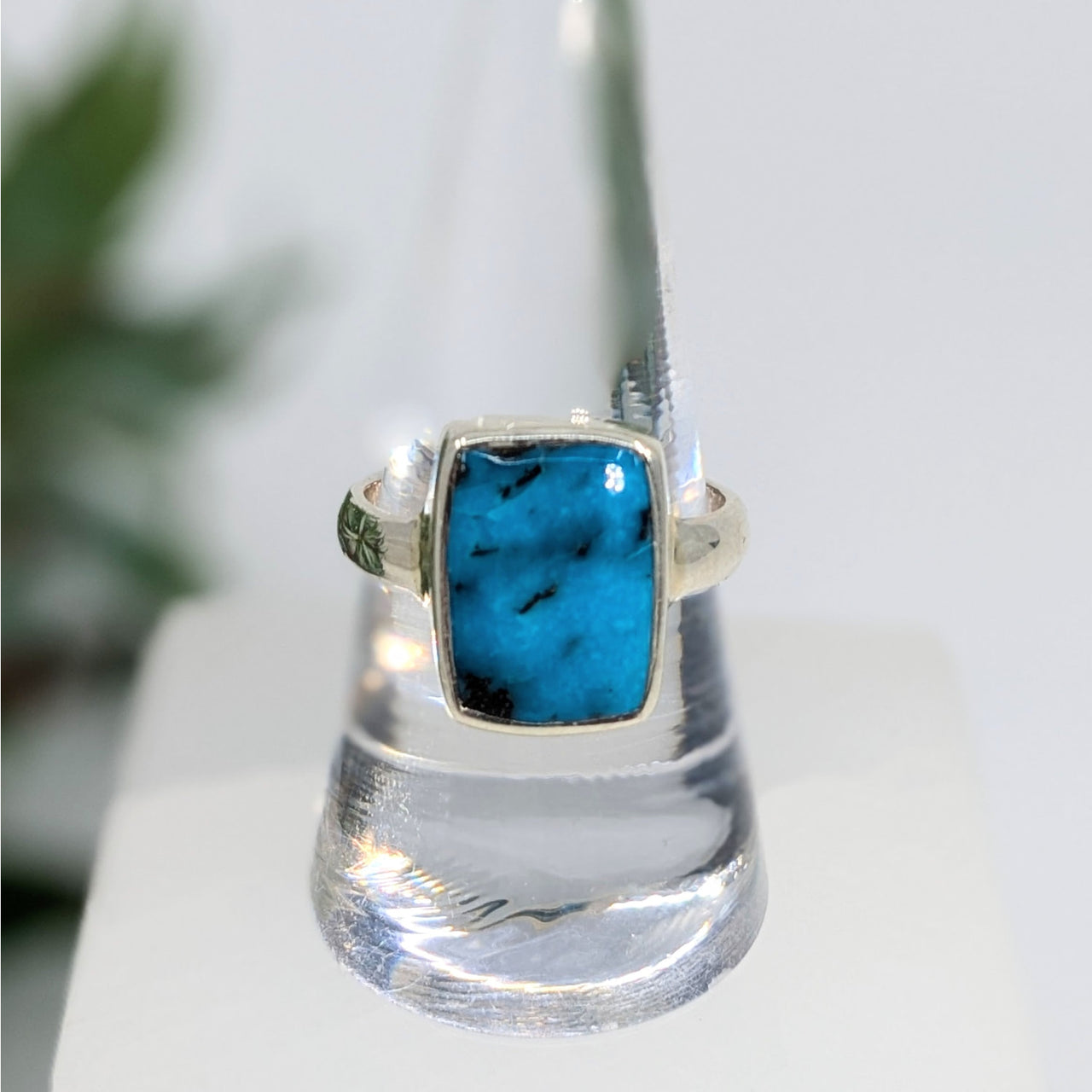 Turquoise Sz 9 S.S. Rectangle Ring #LV6713 - $71.20