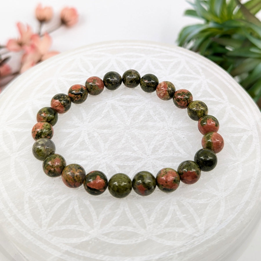 Unakite gemstone beaded bracelet displayed in Unakite 7 inch Bracelet LV8460