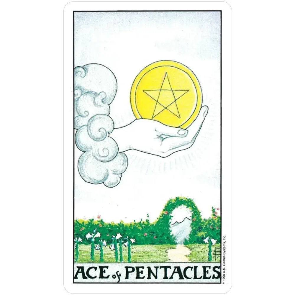 Hand holding a star tarot card from Universal Waite® Tarot Deck #Q372, Waite Tarot deck