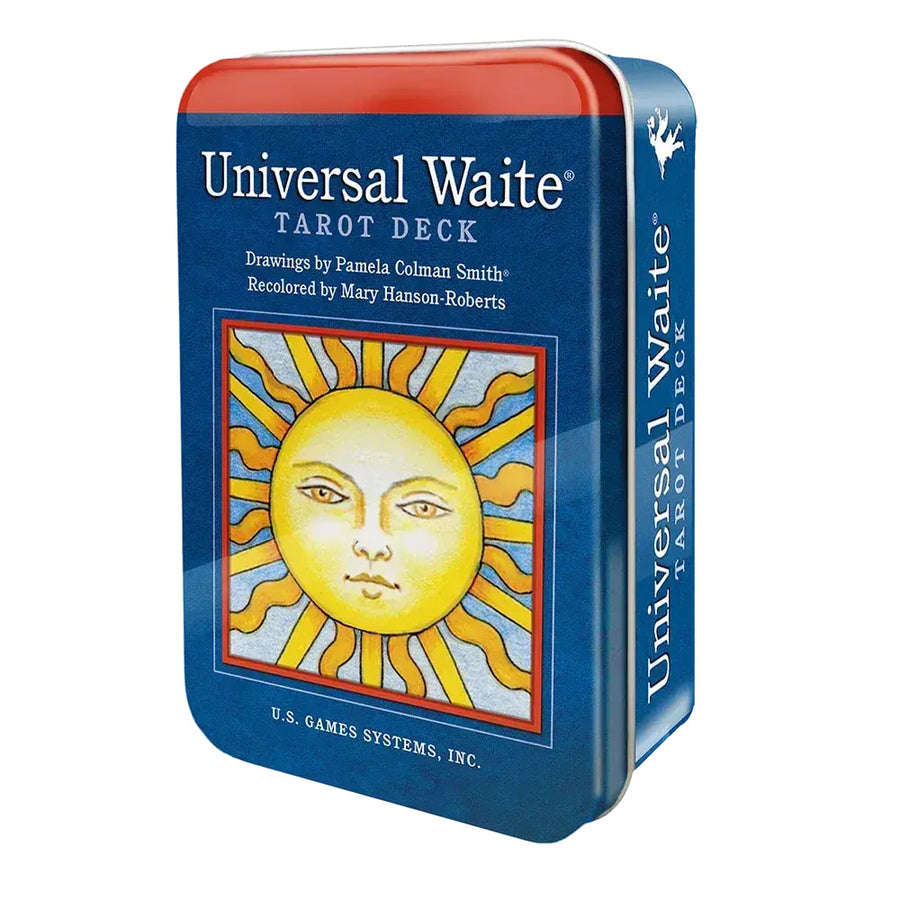 Universal Waite Tarot Deck in a Tin with sun design - perfect for tarot enthusiasts #Q371