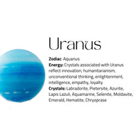 Thumbnail for Close up of blue Uranus Mova Globe 4.5’ w acrylic base, showing planetary descriptions
