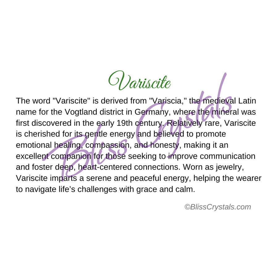 Variscite Crystal Information Card Double sided #HC192 $1.25