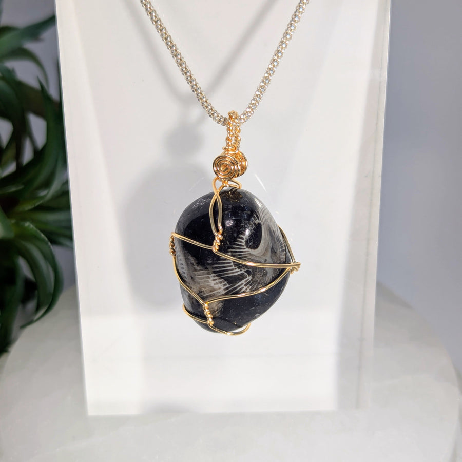 Vatican Stone 1.2’’ Wire Wrap Pendant #LV9046 - $25