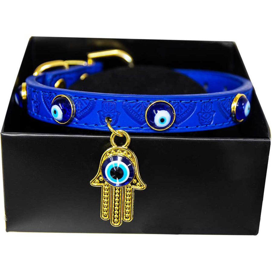 Vegan Leather Cat/Dog Collar Evil Eye w/ Fatima Hand #11003