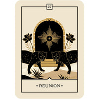 Black and white image of two cats in front of a door, depicted in Voice of the Souls Oracle Deck