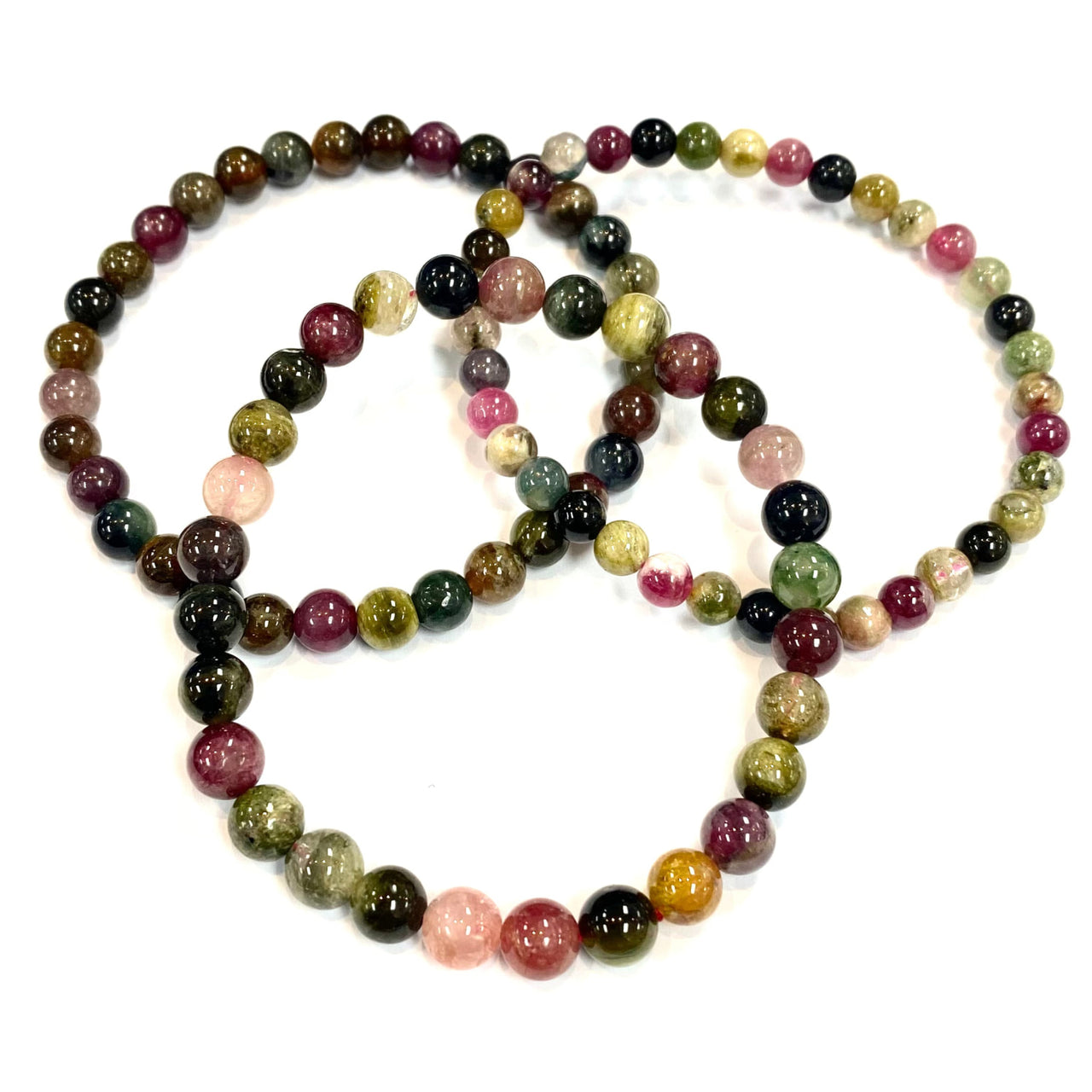 Colorful Watermelon Tourmaline Bead Bracelet arranged in a spiral pattern