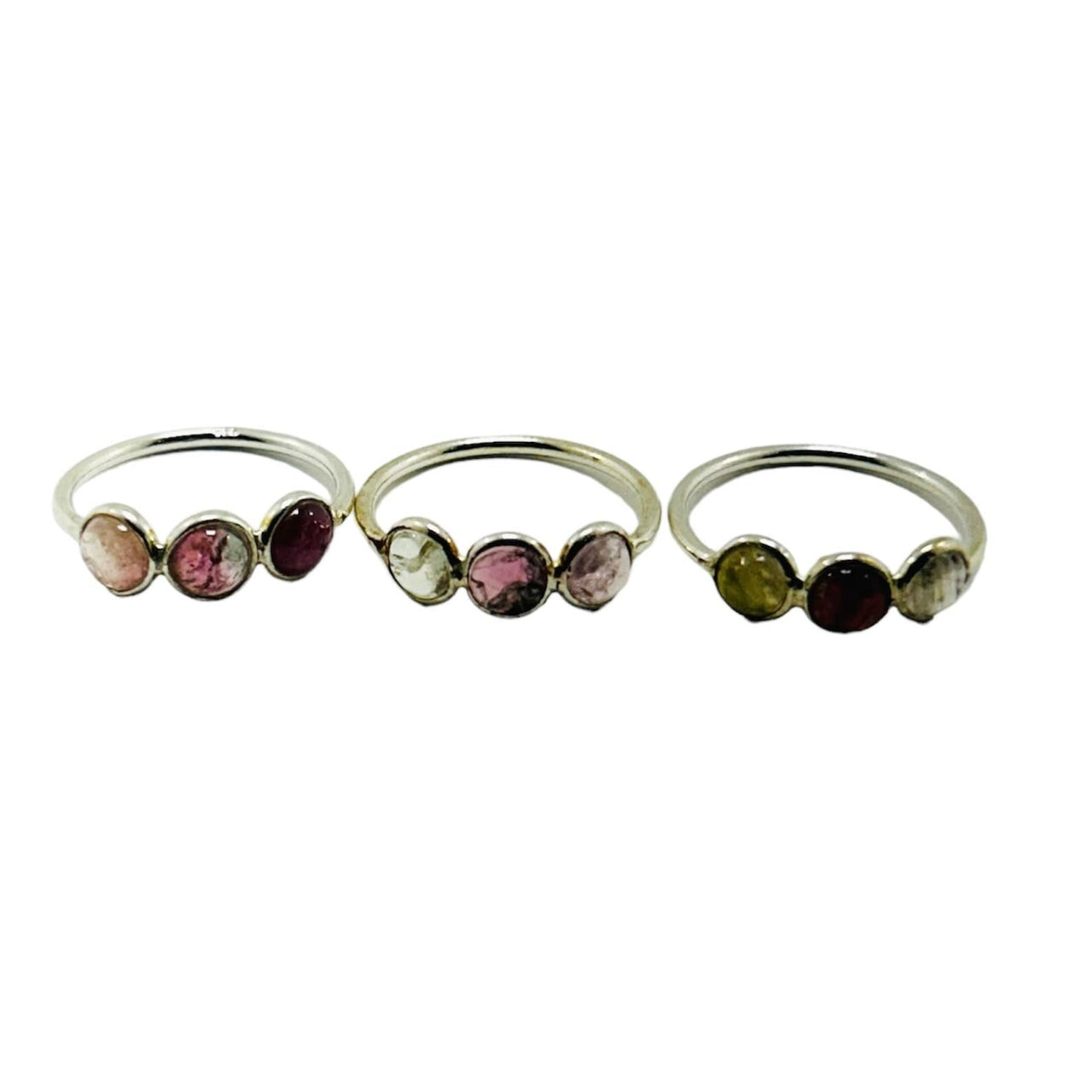 Watermelon Tourmaline Ring Sterling Silver 3 Stone Ring