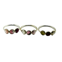 Watermelon Tourmaline Ring Sterling Silver 3 Stone Ring