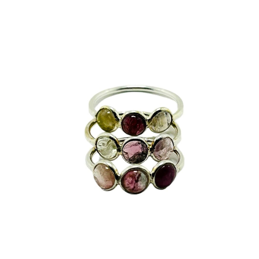 Watermelon Tourmaline Ring Sterling Silver 3 Stone Ring