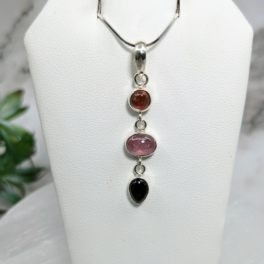 Watermelon Tourmaline S.S. Triple Pendant #LV5042 featuring a necklace with multicolored stones