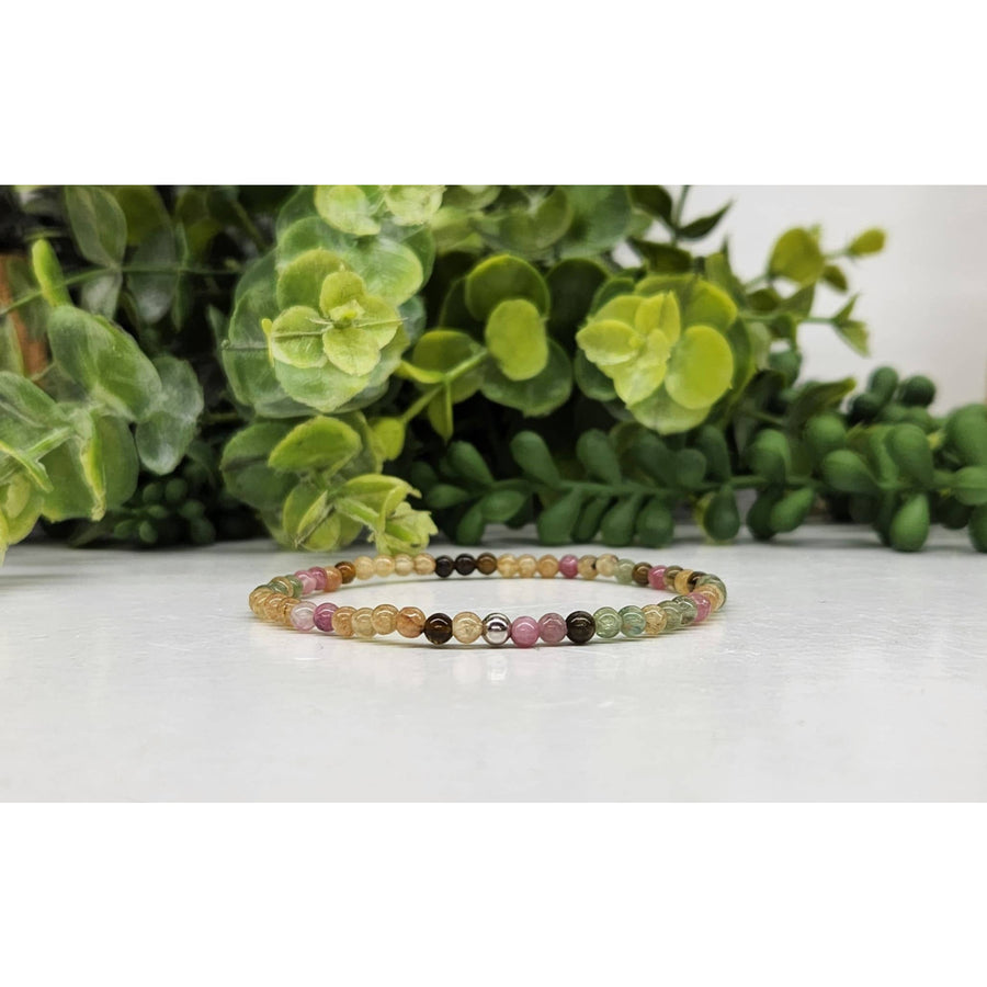 Watermelon Tourmaline 4mm Beaded Stretch Bracelet 7.5 Inch Polished Finish