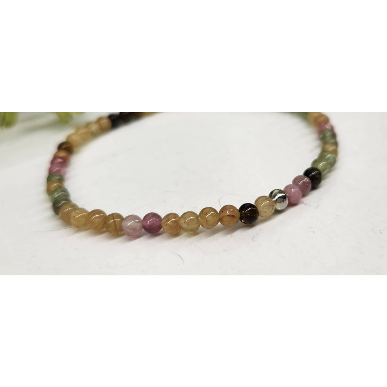 Watermelon Tourmaline 4mm Beaded Stretch Bracelet 7.5 Inch LV9543