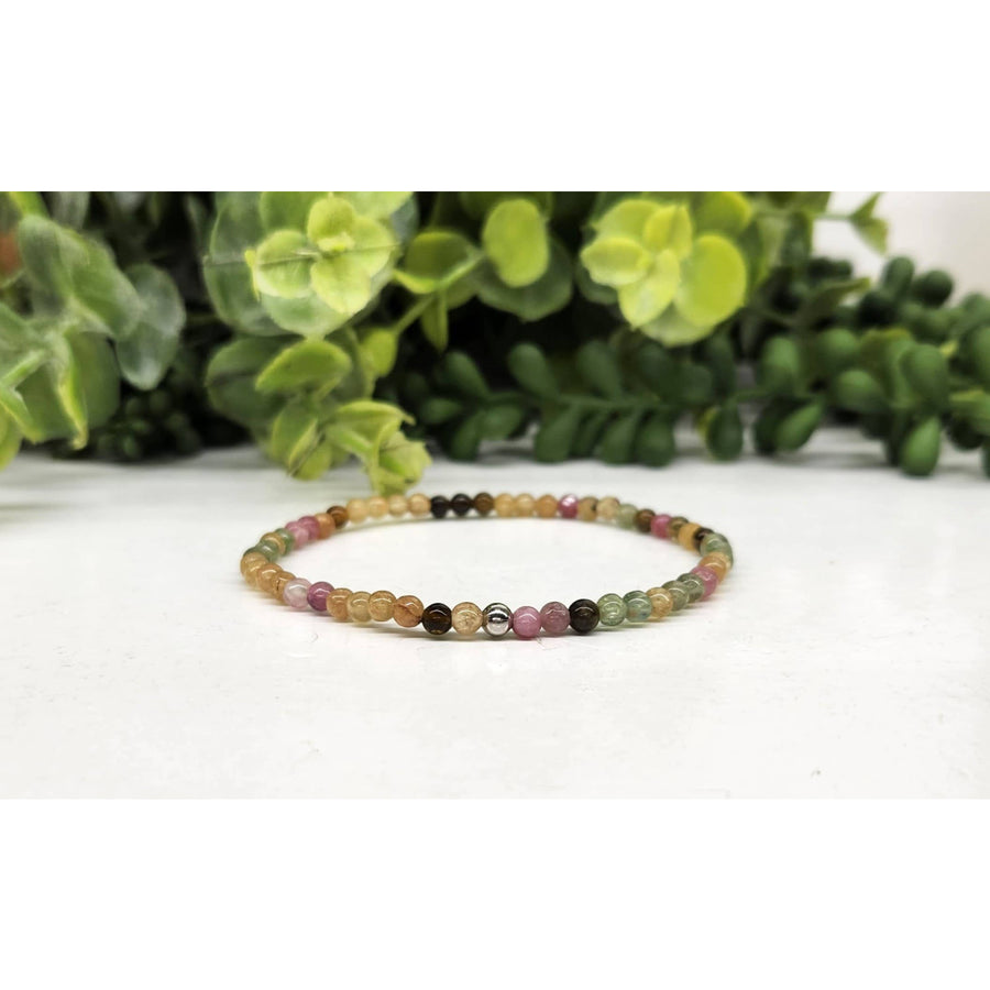 Watermelon Tourmaline 4mm Stretchable Beaded Bracelet 7.5’’ #LV9543