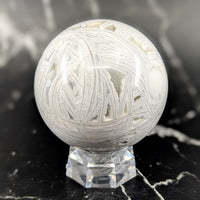 White Agate 2.4’’ Sphere #BC0642 on crystal pedestal
