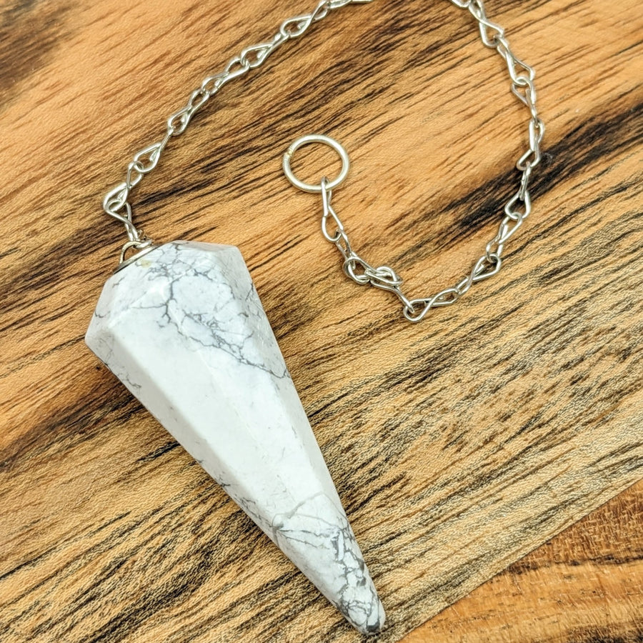 White Howlite Pendulum with Silver Chain for Healing and Spiritual Guidance